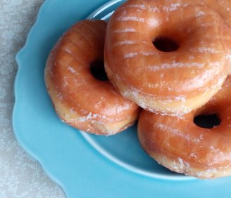 Tray of glazed donuts from Grandin Bakery